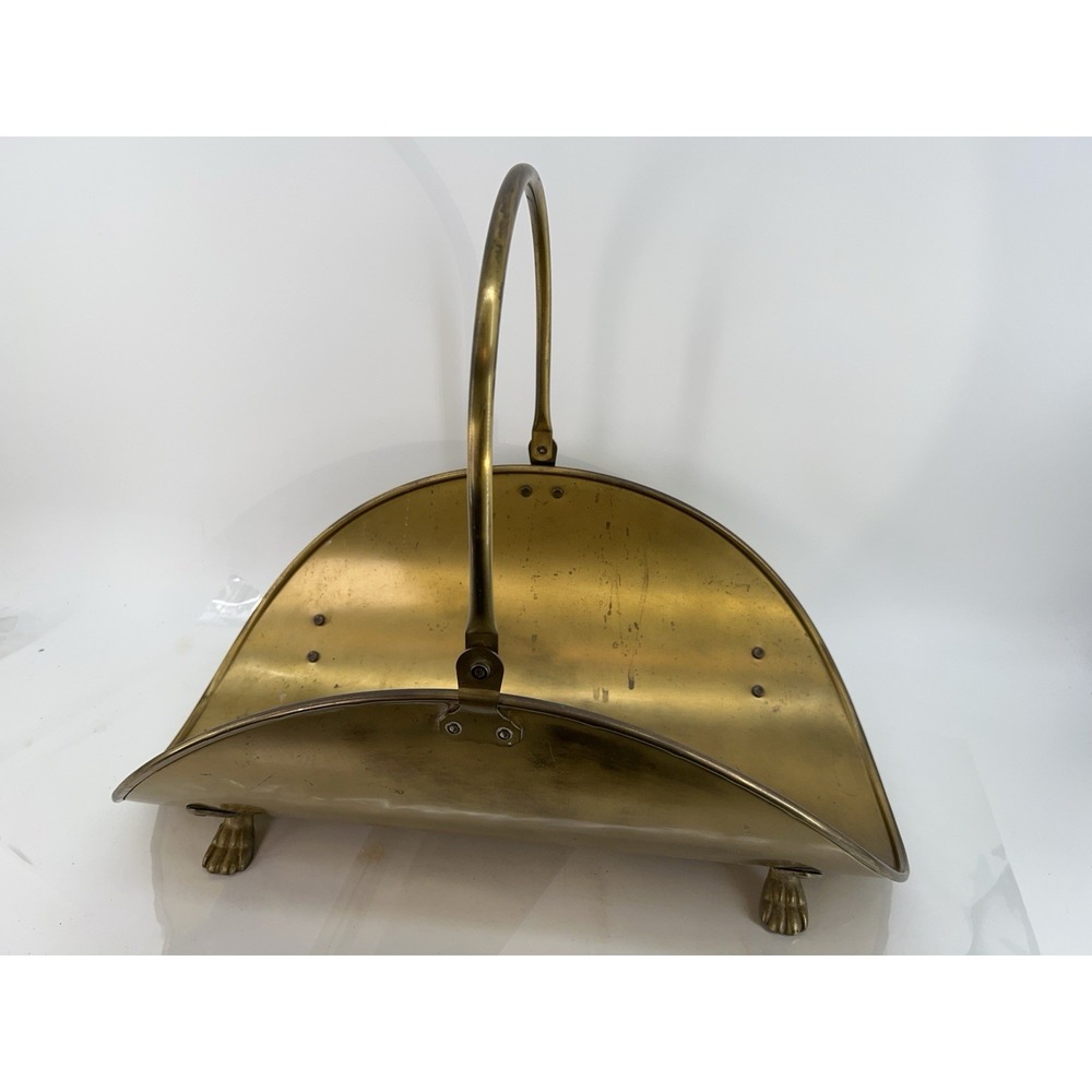 Vintage Regency Style Solid Brass Firewood Log Kindling Holder Claw Feet 12 x 22